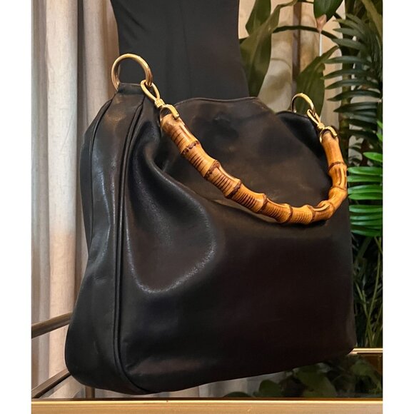 Gucci Black Leather Tote Bag With Bamboo Handle - Timeless Luxury Handbag For Ev - Picture 1 of 11